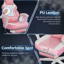 JAMFLY Gaming Chair For Adults, Ergonomic PU Leather Office Chair With Headrest & Footrest, Video Game Chairs With Massage Lumbar Support, Height Adjustable Computer Chair With 360° Swivel,Pink - Hồng - Xem 9