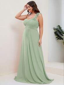 Plus One Shoulder Chiffon Backless Bridesmaid Dress Mint Green Formal Dresses For Summer Party - Mint Green - View 3