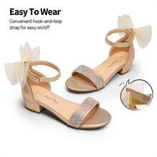 Girls Sandals Low Heel Dress Pump Ankle Strap Interchangeable Bow Flower Wedding Party Shoes For Little Kid/Big Kid - Vàng - Xem 7