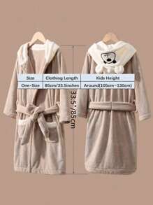 1 Pc Bear Hooded Patten Designed Bathrobe For Kids, Plush Coral Fleece Children's Bathrobe, Waist Belt Included, Multiple Colors Available, Morning Grown, Sleepwear Pajamas Toddler Soft Plush Robes Ultra Soft Water Absorbent Breathable Bath Towel Beach Towel Pool Towel, Suitable For Bathroom, Bedroom, Home, Hotel, Party, Swimming Pool, Birthday Presents, Gifts, Back To School