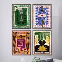 4pcs Set Vintage Egyptian Tiger & Leopard Canvas Art Prints - Modern Abstract Wall Decor For Living Room, Bedroom, Office, Kitchen, Dining, Bathroom - Unframed