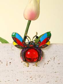 1 pieza Broche de abeja con gema roja y strass de color dorado, adecuado para mujeres