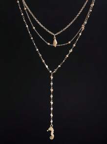 Vogue Whisper 1 szt. Modny prosty naszyjnik z muszli i konika morskiego, wielowarstwowy naszyjnik Y dla kobiet, odpowiedni na prezenty urodzinowe i do codziennego noszenia