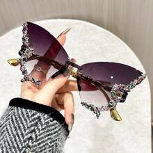 1/2 Paar modische Schmetterlingsform Großer Rahmen Dekorationsbrille, geeignet für Bälle, Modeschauen, Frauenbrille mit Diamanten verziert, Partybrille und Reise