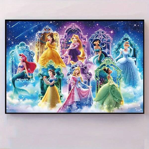 Disney Disney DIY 5D Full Round Diamond Painting Kit, Frameless, Disney Princess Theme, Including Belle, Snow White, Ariel, Jasmine, Aurora, For Beginner, Home Wall Decor, Festival Gift