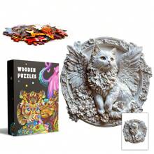 Rompecabezas de madera asimétrico en forma de gato ángel, juguete de rompecabezas único para fiestas, decoración artística, rompecabezas mágico de escritorio, juguete educativo para niños, regalo para el Día de la Madre/Padre, regalo de graduación