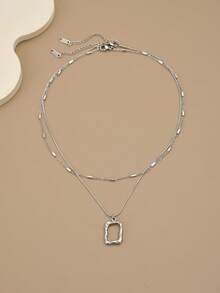 2件套简约不锈钢几何方形吊坠项链，父亲节、母亲节礼物（实际长度可能与描述略有不同） - 銀色 - 查看 2