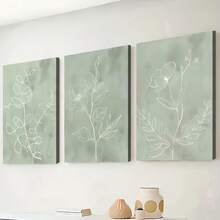3 piezas de impresión 2D/plana, pintura en lienzo enmarcada y póster, listos para colgar, arte minimalista de planta natural verde, decoración del hogar, arte de pared, decoración de habitación, impresión HD, regalo de vacaciones, sala de estar, dormitorio, comedor, decoración de oficina con imagen colgante, 2D plano - Multicolor - Ver 1