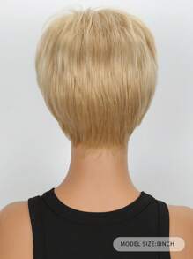 女士假发 8 英寸短发金色直发耐热纤维高密度刘海合成假发适用于日常派对音乐节和狂欢节 - 金色 - 查看 3