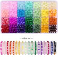 420 pièces Kit de perles de verre d'imitation de jade pour la confection de bijoux, bracelets d'amitié, boucles d'oreilles, colliers. Ensemble de perles rondes en cristal pour artisanat DIY (couleurs aléatoires)