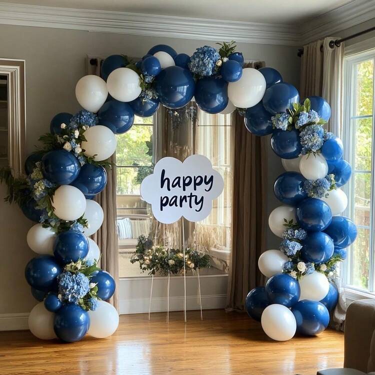 海军蓝乳胶派对气球，5/10/12/18 英寸 -10/30/50/70/90 个圆形氦海军蓝气球，适用于淋浴、性别揭示、婚礼、毕业典礼、生日、派对背景装饰、棒球帆船派对 - 海軍藍 - 查看 6