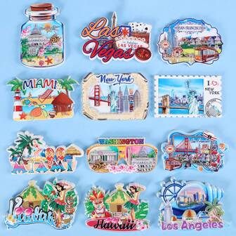 1pc US City Fridge Magnet, Creative 3D Raised Souvenir Travel Magnet, Personalized Home Decor