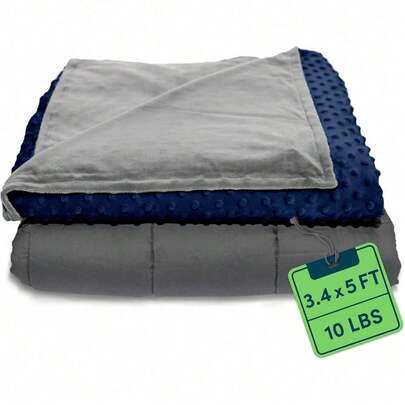 20 LB King Size Heavy Blanket For Cooling & Heating - 100% Cotton Big Blanket W/ Glass Beads, Machine Washable Blankets - 86"X92", Navy