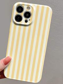 1 pieza Funda de teléfono con patrón de rayas minimalista y estilo niña, acabado brillante y perforado, compatible con iPhone 11/12/13/14/15/16 Pro Max