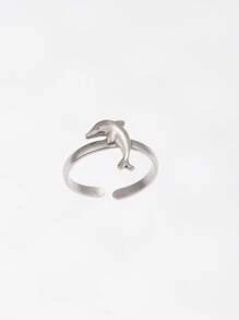 Juego de 5 anillos abiertos de acero inoxidable con diseños de vida marina como concha, estrella de mar y delfín, unisex