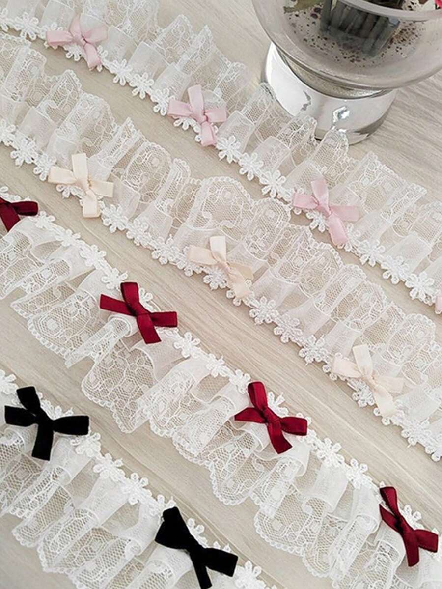 1 码蕾丝配饰织带褶皱头饰蕾丝 DIY 网状蝴蝶结 Lolita 甜美服装配饰