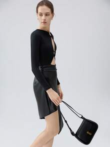 Fashionable & Simple & Versatile & Elegant Solid Color Shoulder Bag For Shopping Winter Gifts - Black - View 3