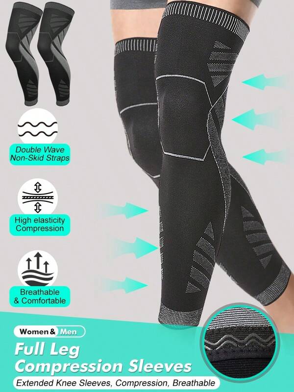 1 Pair- Long Knitted Compression Knee Sleeves, Full Leg Compression Sleeves, Long Knee Braces Support, Knee Braces For Men& Women, Apply Full Leg Pressure During Exercise, Suitable For Daily Life, Work, Fitness Running, Basketball, Volleyball! Gym Accessories Knee Support Sports Knee Pads Gym Knee Pads