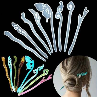 1pc Hairpin Resin Silicone Molds Hair Stick Silicone Molds Jewelry Hair Clip Molds For Hairpin Clip DIY Making Supplies. 8 Types