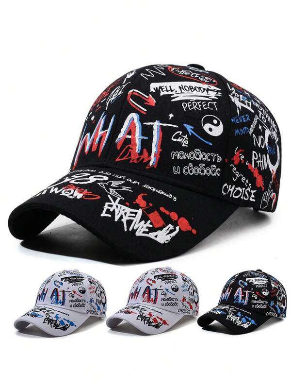 Boné de beisebol masculino com estampa de grafite, ajustável, proteção solar para áreas externas, casual, adequado para primavera, outono, viagens, praia