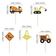 Toppers de Cupcake de Papel com Veículos de Desenho Animado, Carro, Avião, Escavadeira - "Feliz Aniversário!" Palitos de Bolo, Decoração de Festa de Aniversário, Decoração de Chá de Bebê