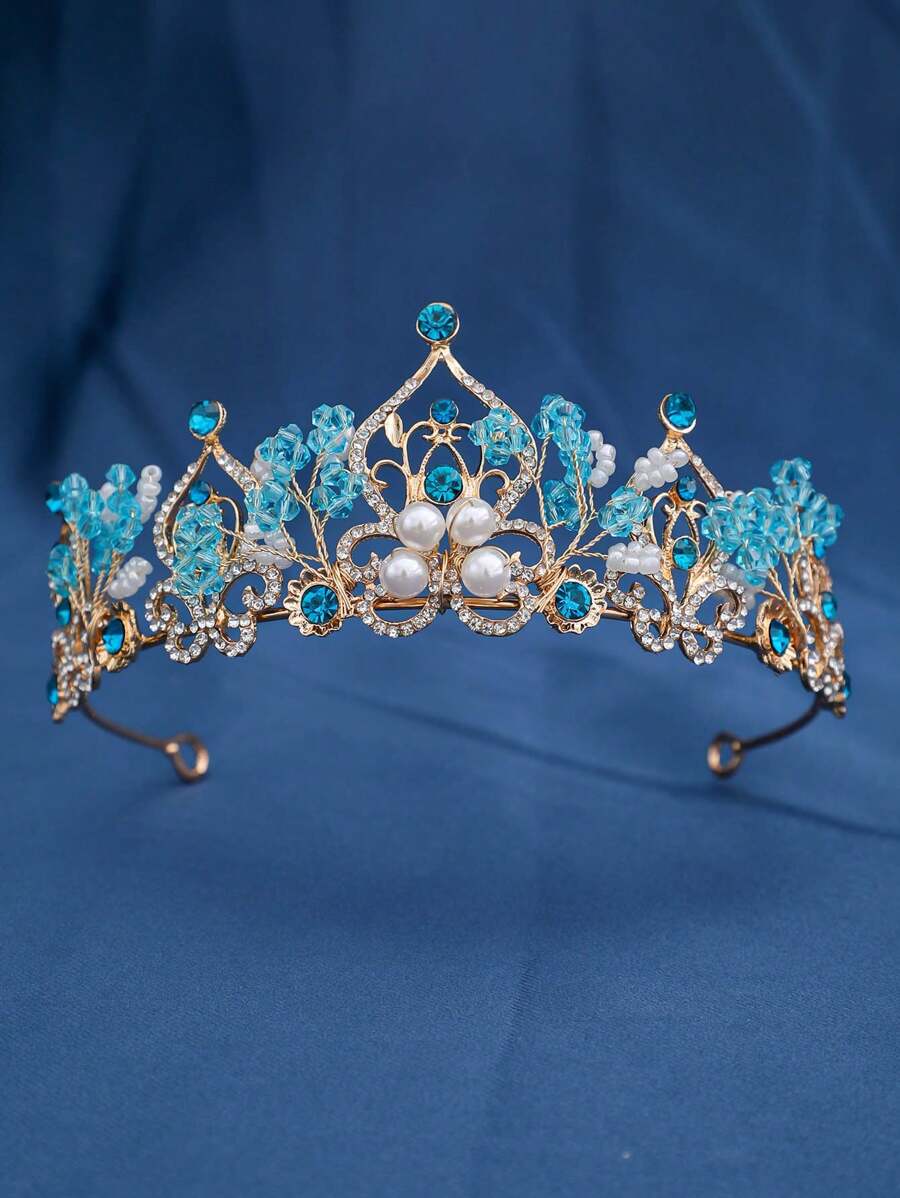 1 Stück Blaue Elegante Damen Kristallkrone, Brauthochzeits-Kopfschmuck-Dekor, Aktivitätsparty-Fotoshooting-Haar-Accessoire