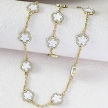 yhvmcl 1 pieza Elegante conjunto de collar de cadena multicapa de flor de cinco pétalos de metal minimalista para mujeres