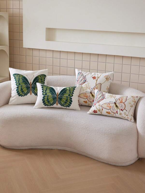 1 pièce Housse de coussin brodée de style ferme multicolore avec papillon, décoration de maison pour le salon, la chambre à coucher, les fêtes, le canapé, le mariage