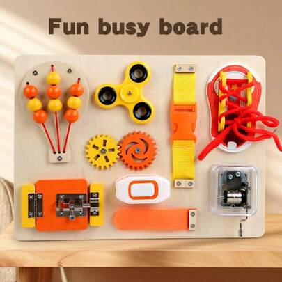 Children's Busy Board - Early Educational Activity Toys With Locks, Buckles And Tied Shoe Laces - Sensory Board, Promotes The Development Of Fine Motor Skills - Suitable For Children 0 And Above