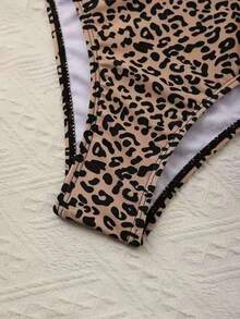 Conjunto de bikini sexy y elegante de 2 piezas con bandeau sin tirantes y estampado de leopardo, ropa y traje de baño para mujer - Multicolor - Ver 4