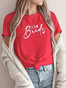 Camiseta gráfica para mujer "Bridal Party" - Camiseta casual de cuello redondo y manga corta con diseño de corazón, adecuada para bodas y ocasiones especiales, camiseta para dama de honor | Diseño alegre | Ajuste cómodo