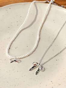 2 Pieces Of Elegant Rhinestone Bowknot & Faux Pearl Necklace, Delicate Fresh And Simple Luxury Choker Necklace For Women