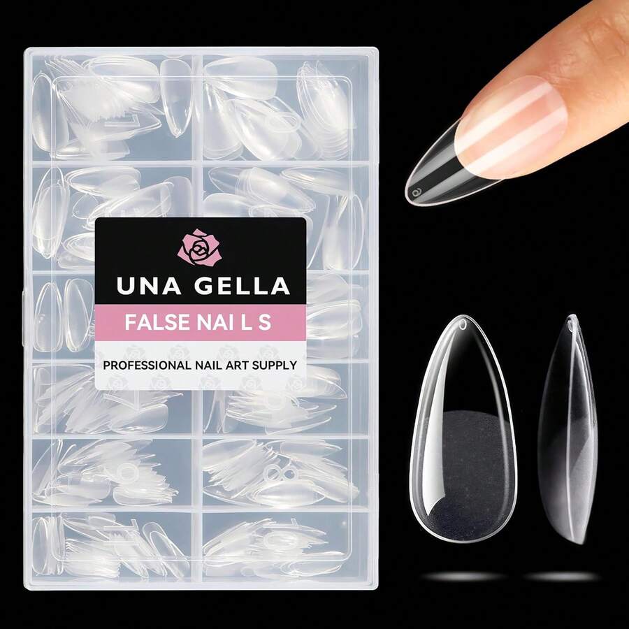 UNA GELLA 6 In 1 Gel Nail Glue For Clear Acrylic Nails Tips, 15ml Long Lasting Super Strong Brush Nail Glue For Base Coat, Clear Fake Nails, And Soft Gel Tips Lamp Curing Needed UV - A2-Almond Medium Full - 查看 1