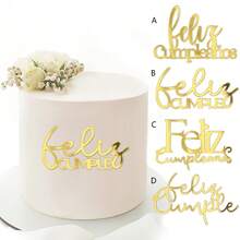 1/3/6pcs Gold Acrylic Spanish Happy Birthday Cake Toppers, Suitable For Birthday Party Cake & Dessert Decorations - Gold - View 1