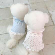 Vestido de Cachorro com Manga Curta, Decoração de Laço, Respirável, Nova Coleção Primavera/Verão, Fino, Macio e Confortável, Adequado para Cães Pequenos e Médios - Rosa chiclete - Visão 3