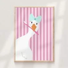 1pc/2pcs Set ​ Duck Framed Prints Set Nursery Wall Decor,Kids Bathroom Decoration , Whimsical Adorable Duck Duo With Pink & White Stripes, Blue Bows,Digital Prints Poster Canvas /Framed Painting For Gender-Neutral Kids Room, Soft Pastel Minimalist Nursery Art​ - Multicolor - View 8