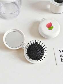 1 件郁金香花朵便携式气囊镜梳，可折叠口袋化妆镜，花朵设计紧凑型桌面镜，女士和女孩便携式旅行镜，化妆和外观镜梳二合一，旅行用品，婚礼，派对，生日礼物，配饰