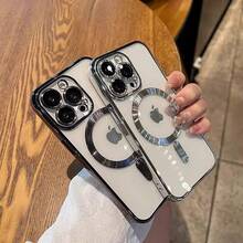 Magnetic Wireless Charging Phone Case Compatible With IPhone 17 16 15 14 13 12 11 Pro Max Plus 17Air, With Precise Hole Protection To Prevent Lens Vibration And Dropping, Electroplated TPU Transparent Case - 透明紫 - 查看 3