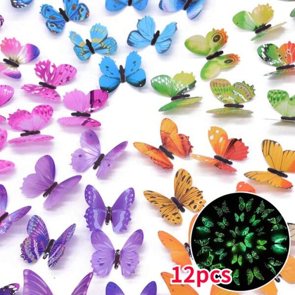 RUOMING 12 pçs/set Adesivos de Parede de Borboleta Luminosa, Estilo Contemporâneo 3D Brilham no Escuro, Reutilizáveis, Plástico Brilhante, Tema Animal, Assimétricos para Casa, Quarto Infantil, Sala de Estar, Adesivos de Parede de Geladeira, Papel de Parede Brilham no Escuro, Decoração Removível, Adesivos de Parede e Teto Sem Resíduos, Decoração de Berçário com Luz UV, Artigos para Festa, Decoração de Quarto, Decoração de Casa, Adesivos de Parede, Decoração de Parede