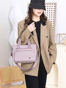 [Women's Shoulder Bag] Water-Repellent, Multi-Pocket, Lightweight And Compact, Can Be Worn Crossbody Or Carried By Hand, For Everyday Use, Commuting, And Travel, Convenient Storage, 3-Way Bag - 淡紫色 - 查看 4