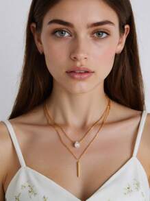 Colar dourado em Y com strass e pérolas artificiais, design elegante, adequado para uso diário feminino, presente de amizade, festa, acessórios de joalheria premium, colar multicamadas de aço inoxidável
