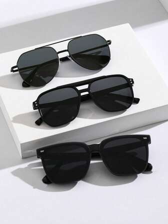 3pcs Modern Simple Style Men Plastic Metal Geometric Glasses Combination For Outdoor Casual Activities Street-Photography Holiday Gift Vacation Outfits Accessories For Summer Beach Vacation,Outdoor,Travel