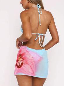 Set bikini sexy 3 bucăți nou, cu top cu șalter și fund și fustă cu cravată, costume de baie în stil european și american