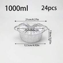 5/12/24pcs 1000ml/2500ml Disposable Aluminum Pot With Lid, Round Foil Plate, Disposable Cookware, Vacation Food Container, Camping Baking Heating Cooking Tool, Suitable For Kitchen, Outdoor, Travel, Vacation, Convenient Disposable Food Heating Container