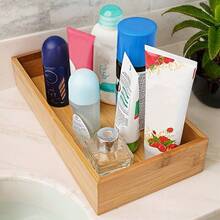 1pc Bamboo & Wood Natural Color Multipurpose Vanity Tray, Organizer For Bathroom Counter, Dresser, Keys, Watch, Decorative Tabletop Tray, Minimalist Nordic Style Jewelry Storage Tray, Suitable For Bathroom, Kitchen, Bedroom, Living Room, Office, Kids Room Back To School Bathroom Accessories