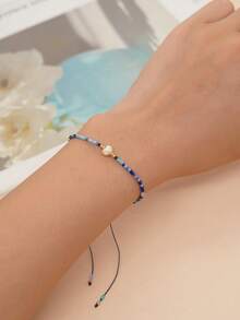 1 件波西米亚风格彩色人造珍珠编织手链，清爽夏季人造珍珠手链，可堆叠女士不对称人造珍珠手链，夏季海滩度假配饰，适合海滩度假日常休闲穿着，送给家人和朋友的礼物，夏季礼物，度假礼物，女士礼物 - 彩色 - 查看 3