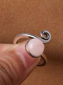 1 pièce Anneau en alliage de zinc plaqué argent avec pierre rose incrustée, anneau de pierre précieuse unisexe