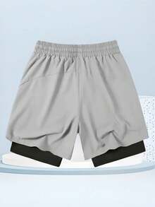 1pc Men's Quick-Dry Breathable Sports Shorts, Casual Fitness Running Shorts, Available In Multiple Colors - Light Grey - View 3