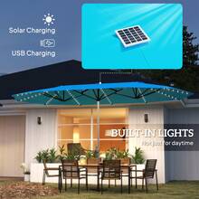15ft Patio Umbrella Solar Lights UPF50+ Outdoor Umbrella - 藍色 - 查看 5