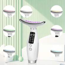 Neck And Facial Massager, Seven Color Portable Facial Massager, LED Display, USB Rechargeable, With Vibration Function, Suitable For Facial, Neck And Shoulder Care - Fragrance Free Female Skincare Tool - Perfect Mother's Day Gift Neck Protector 400mAh - White - View 6